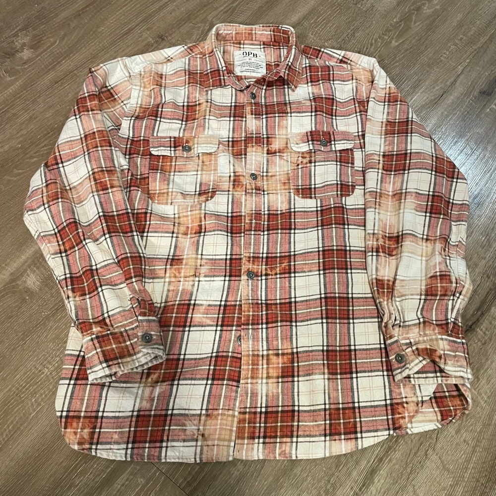 Original Paperbacks Mens Shirt Size XL Orange Plaid Cotton Hand Dyed Button Down
